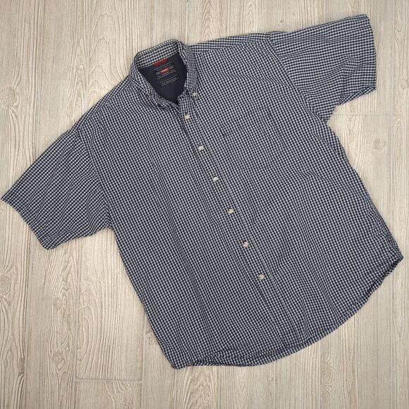 Vintage Y2K Wrangler Men's Large Cool River Cotton Blue White Button Down Shirt - Picture 1 of 7